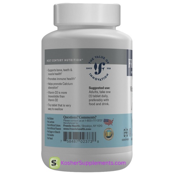 Freeda Vitamin D3 1000 IU kosher vitamin supplement bottle